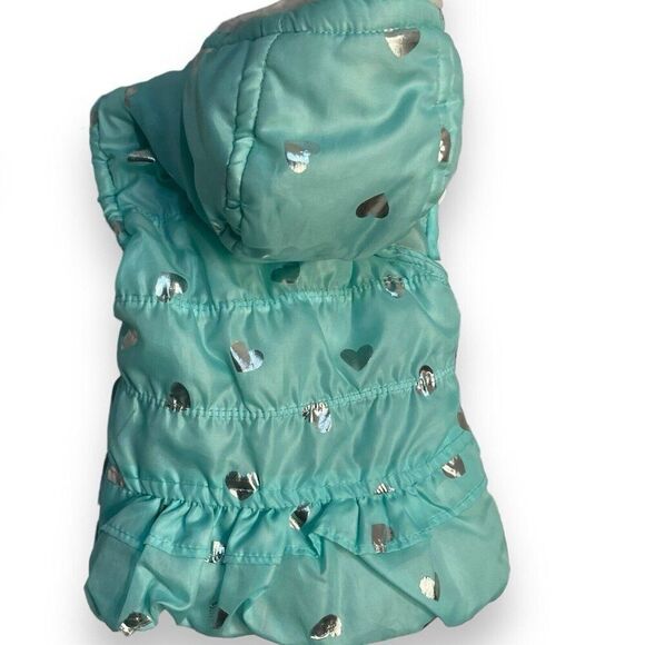 Nannette Kids Hooded Puffer Vest Baby Girls 6-9 Months Turquoise Blue Hearts Zip - Picture 5 of 10